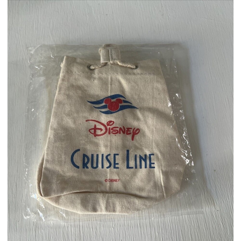 Disney Cruise Line Small Bag Pouch Round Canvas Drawstring Tote Mickey Logo New - Picture 9 of 10